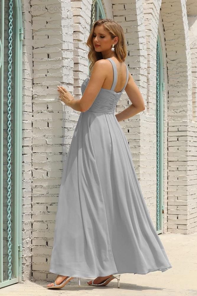 Numbersea Women Halter Chiffon Bridesmaid Dress A-line Long Formal Prom Gown SEA28015-numbersea