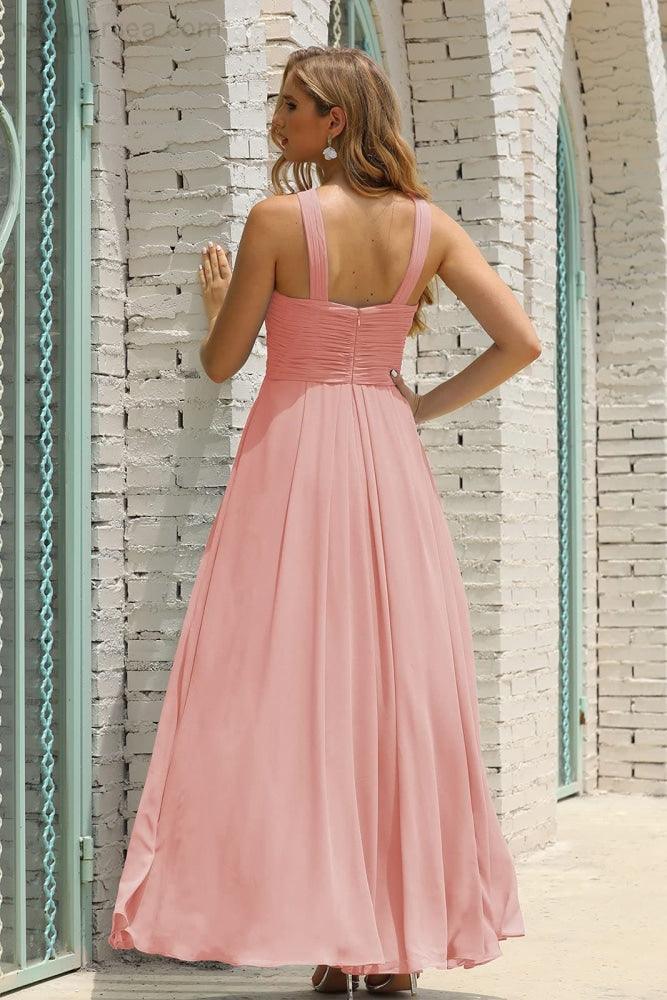 Numbersea Women Halter Chiffon Bridesmaid Dress A-line Long Formal Prom Gown SEA28015-numbersea