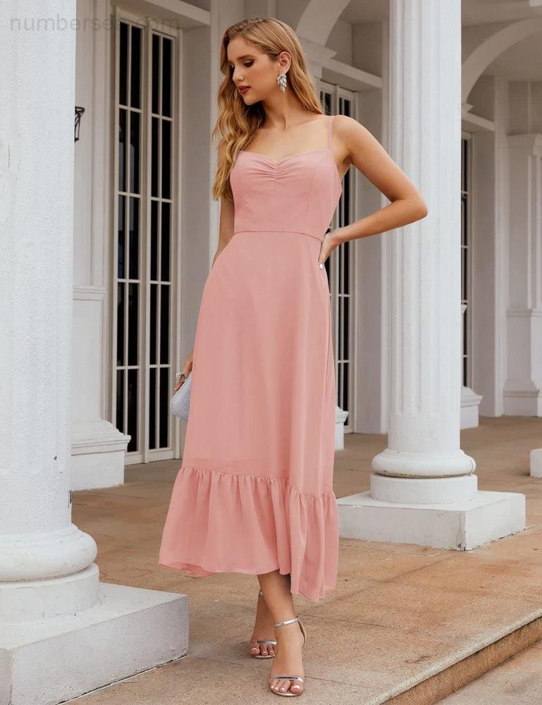 Numbersea Spaghetti Strap Chiffon Bridesmaid Dress Ankle Length Formal A Line Cocktail Party Homecoming Dress for Juniors SEA28028-numbersea