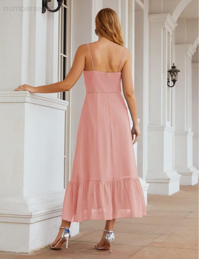 Numbersea Spaghetti Strap Chiffon Bridesmaid Dress Ankle Length Formal A Line Cocktail Party Homecoming Dress for Juniors SEA28028-numbersea