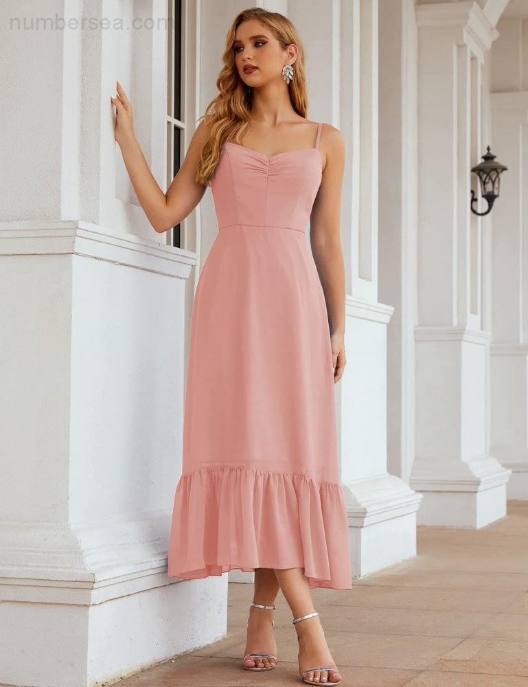 Numbersea Spaghetti Strap Chiffon Bridesmaid Dress Ankle Length Formal A Line Cocktail Party Homecoming Dress for Juniors SEA28028-numbersea