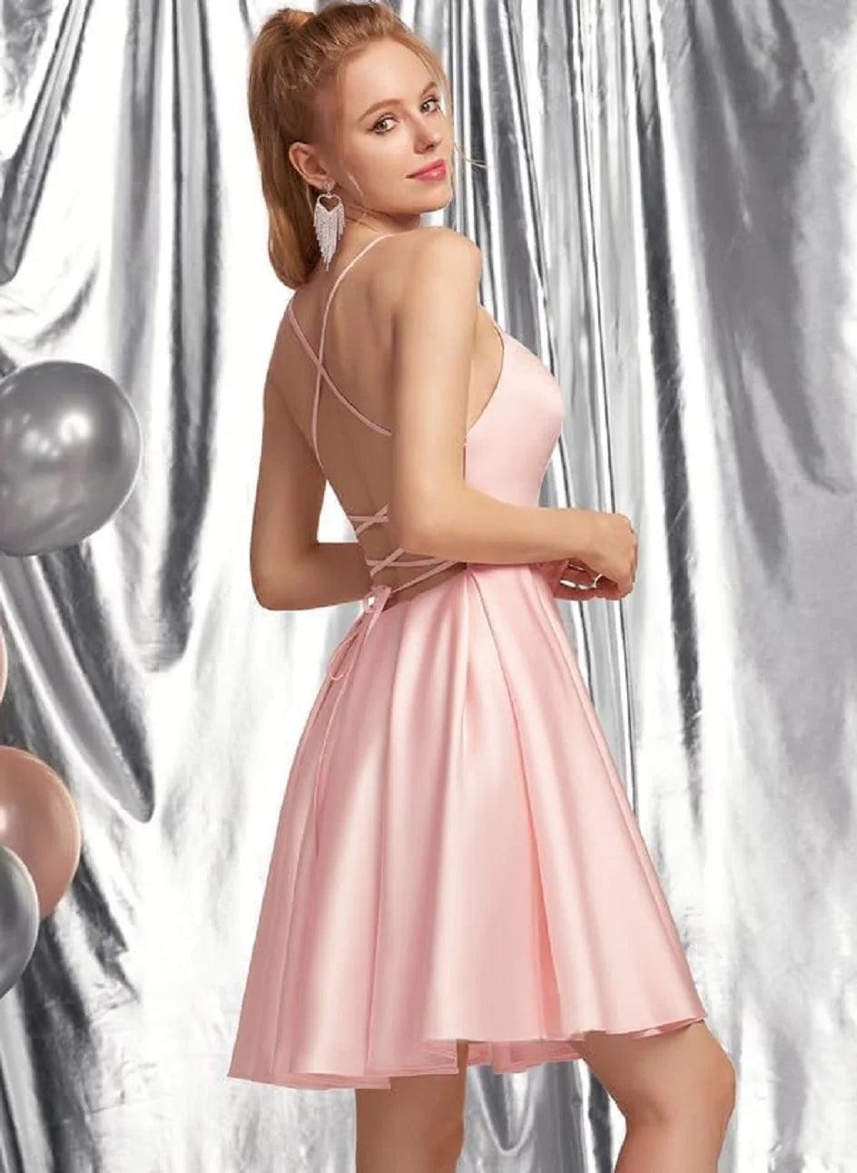 NumberSea - Vestido de novia sencillo de satén con tirantes finos, corte en A, minivestido de fiesta, espalda descubierta, sin mangas, para graduación, cóctel, elegante 