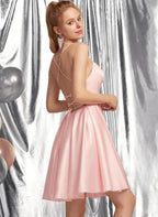 NumberSea - Vestido de novia sencillo de satén con tirantes finos, corte en A, minivestido de fiesta, espalda descubierta, sin mangas, para graduación, cóctel, elegante 