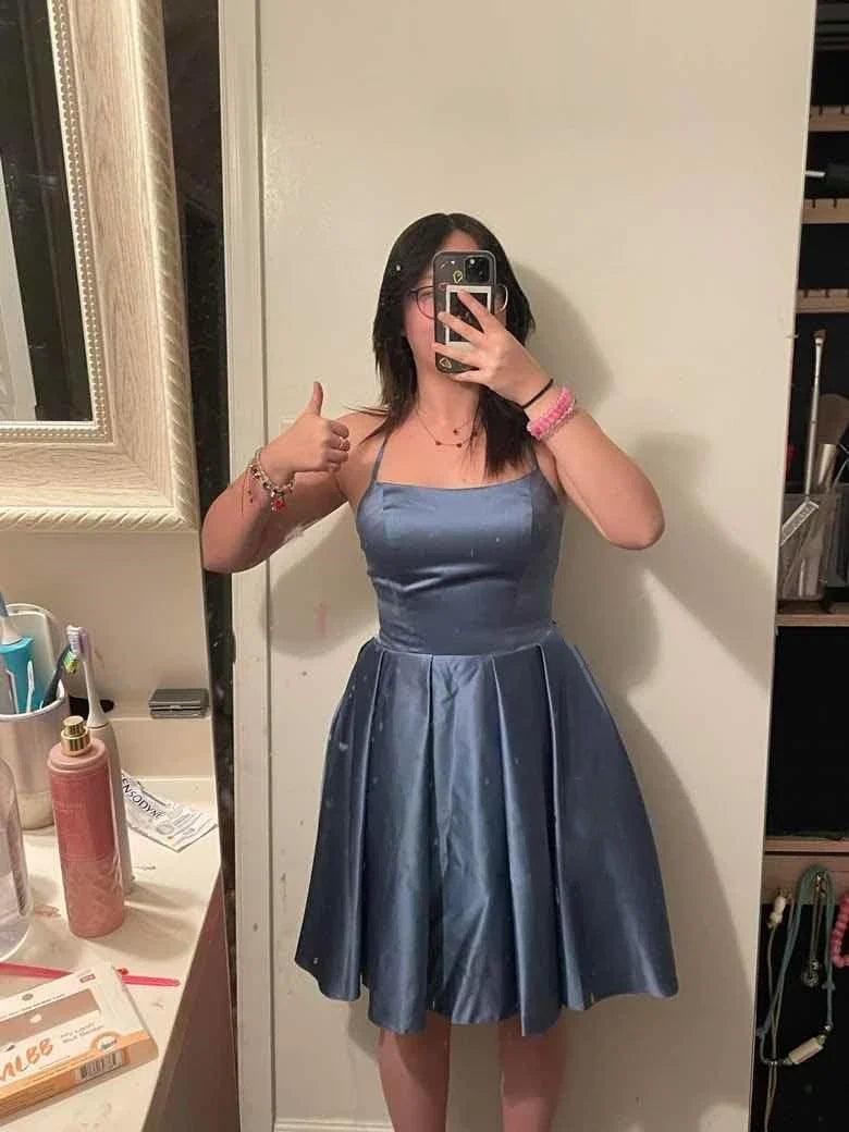 NumberSea - Vestido de novia sencillo de satén con tirantes finos, corte en A, minivestido de fiesta, espalda descubierta, sin mangas, para graduación, cóctel, elegante 