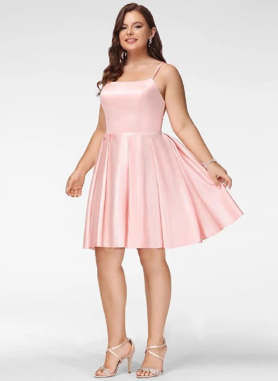 NumberSea Schlichte A-Linie Spaghettiträger Satin Mini Homecoming Kleider Rückenfreies Ärmelloses Hochzeitskleid Graduation Vestidos Coctel Elegantes 