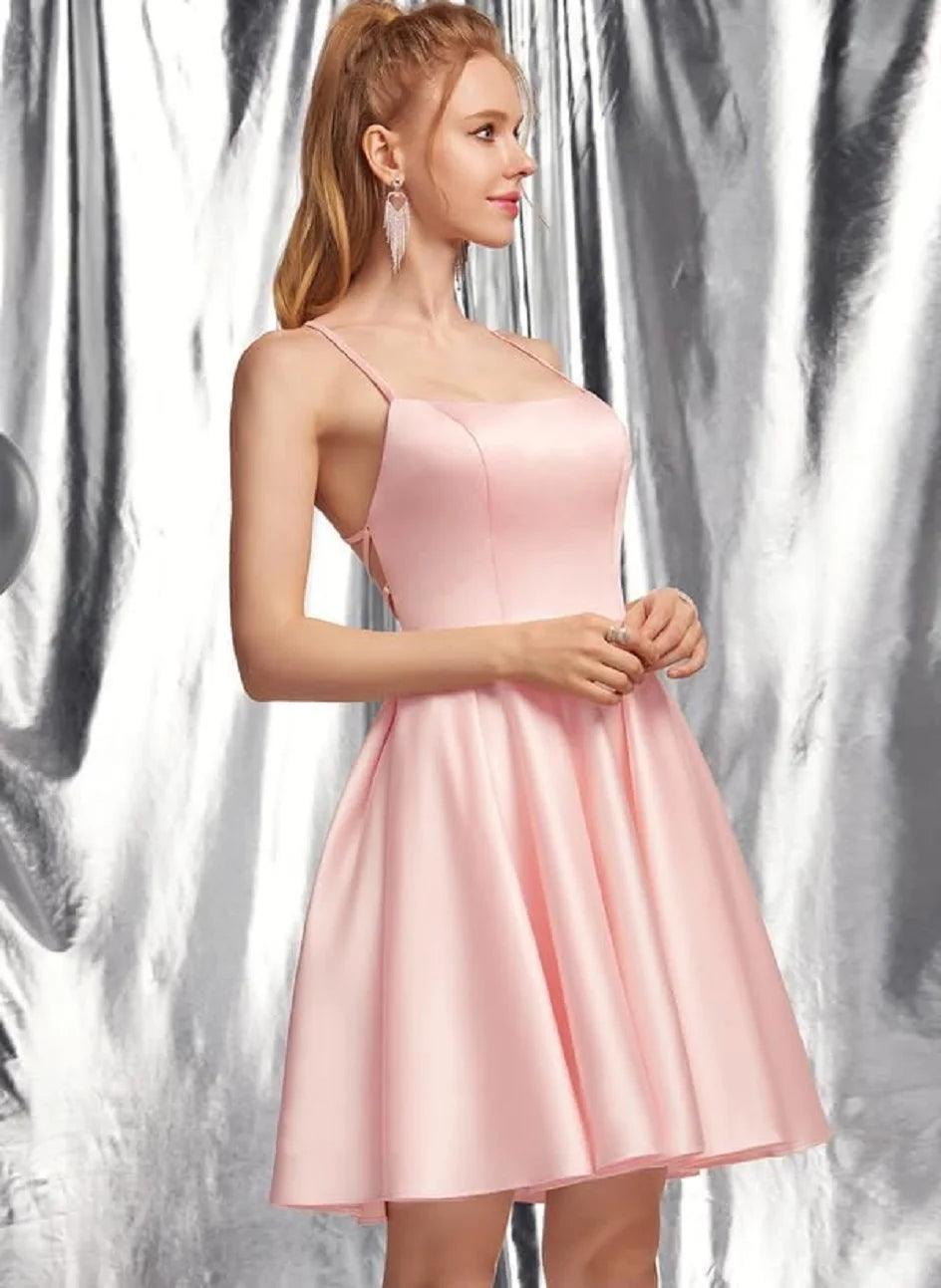 NumberSea - Vestido de novia sencillo de satén con tirantes finos, corte en A, minivestido de fiesta, espalda descubierta, sin mangas, para graduación, cóctel, elegante 