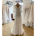 Einfaches, weiches Satinkleid mit V-Ausschnitt, Boho-Hochzeitskleid mit kurzen Puffärmeln, Strandbrautkleid für Damen, Robe de Mariée