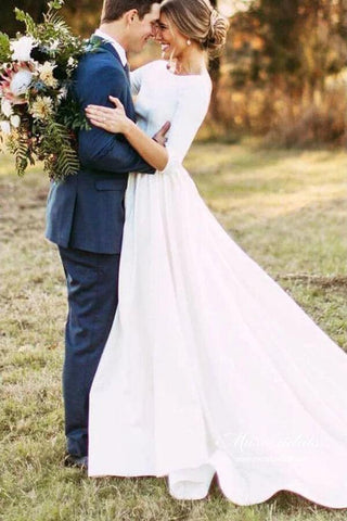 Vestidos de novia sencillos NumberSea con mangas 3/4 y espalda descubierta, MW972