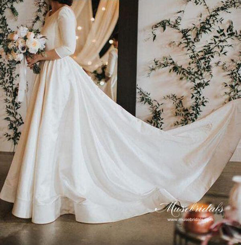 Vestidos de novia sencillos NumberSea con mangas 3/4 y espalda descubierta, MW972