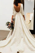 Vestidos de novia sencillos NumberSea con mangas 3/4 y espalda descubierta, MW972