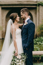 Vestidos de novia NumberSea sencillos de gasa con escote corazón y corte en A, sin tirantes, MW792