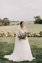 Vestidos de novia NumberSea sencillos de gasa con escote corazón y corte en A, sin tirantes, MW792