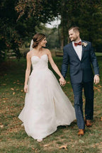 Vestidos de novia NumberSea sencillos de gasa con escote corazón y corte en A, sin tirantes, MW792
