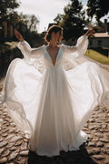 Vestido de novia NumberSea de gasa, corte A, mangas abullonadas, para playa, MW644