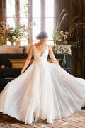 Vestido de novia NumberSea de gasa, sencillo, corte A, sin mangas, para playa, MW817