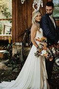Vestido de novia playero sencillo de gasa con encaje, corte A, escote corazón y sin tirantes, NumberSea, MW642