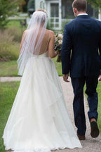 NumberSea Simple Ivory A-line V-neck Backless Wedding Dresses, Beach Wedding Dress