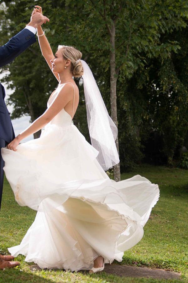 NumberSea Simple Ivory A-line V-neck Backless Wedding Dresses, Beach Wedding Dress