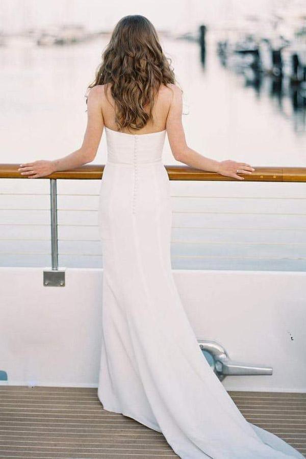 NumberSea Schlichtes, elfenbeinfarbenes Meerjungfrau-Brautkleid mit herzförmigem Ausschnitt und Schleppe, MW697