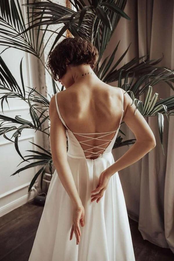 NumberSea Simple Ivory Satin A-line Sweetheart Wedding Dresses, Cheap Bridal Gown
