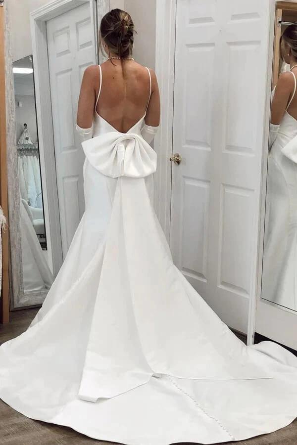 Vestidos de novia NumberSea de satén marfil con escote en V y corte sirena, MW764