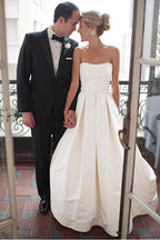 NumberSea Simple Ivory Satin Sweetheart Strapless Wedding Dress With Court Train