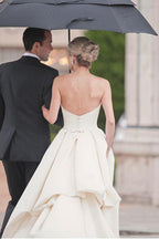 NumberSea Simple Ivory Satin Sweetheart Strapless Wedding Dress With Court Train