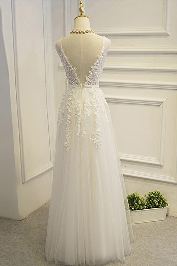 Vestido de novia NumberSea de encaje sencillo, corte A, escote en V y largo hasta el suelo, MW583