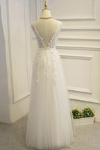 Vestido de novia NumberSea de encaje sencillo, corte A, escote en V y largo hasta el suelo, MW583