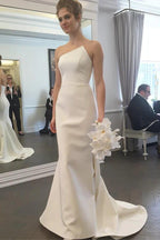 NumberSea - Vestido de novia sencillo color marfil, sin tirantes y con cola, MW781