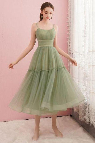Simple Sage Green Tulle  Round Neck Homecoming Graduation Dresses