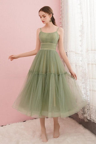 Simple Sage Green Tulle  Round Neck Homecoming Graduation Dresses