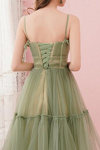 Simple Sage Green Tulle  Round Neck Homecoming Graduation Dresses