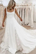 Vestido de novia NumberSea de satén sencillo con escote cuadrado y corte A para playa, MW805