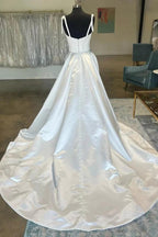 Vestido de novia NumberSea de satén sencillo, corte A, escote corazón y tirantes con lazo, MW957