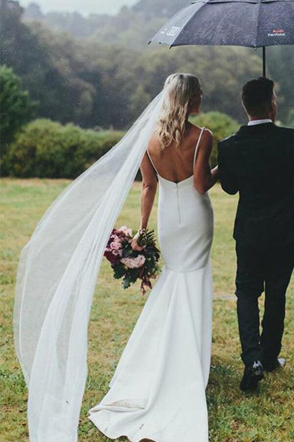 Vestido de novia NumberSea de satén, corte sirena, escote en V y cola larga, MW632