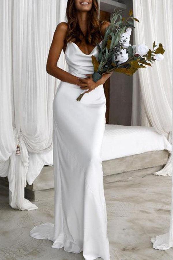 Vestido de novia NumberSea de satén de seda, corte sirena, espalda descubierta y tirantes finos, MW602