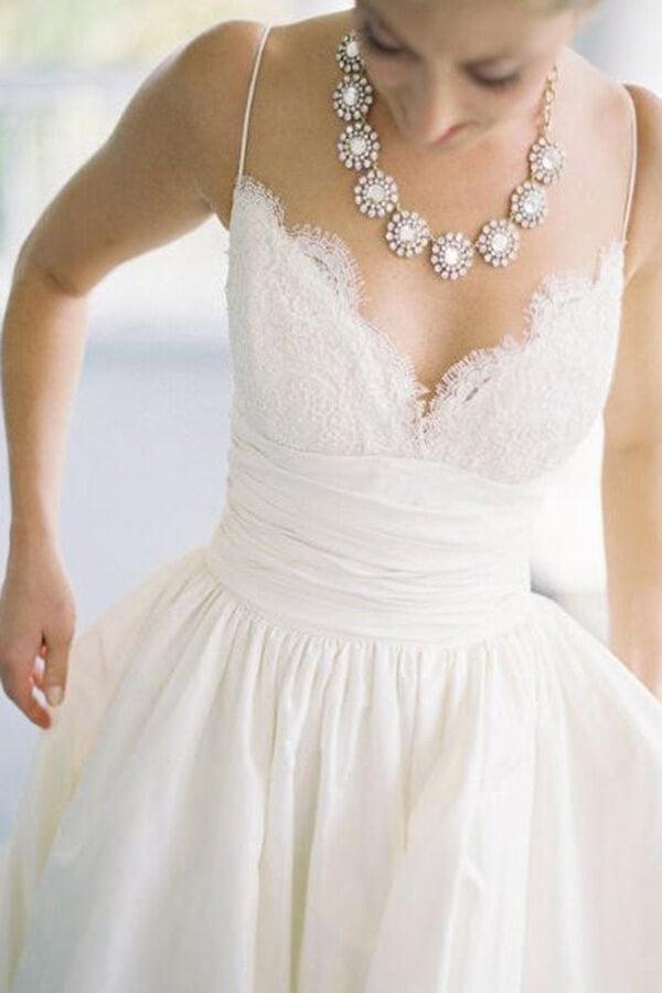 Vestido de novia NumberSea de tafetán sencillo con corte en A y tirantes finos para playa, MW661