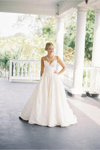 Vestido de novia NumberSea de tafetán sencillo con corte en A y tirantes finos para playa, MW661