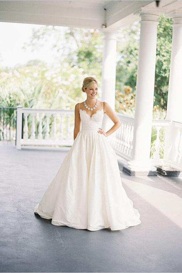 Vestido de novia NumberSea de tafetán sencillo con corte en A y tirantes finos para playa, MW661