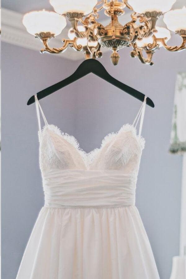 Vestido de novia NumberSea de tafetán sencillo con corte en A y tirantes finos para playa, MW661