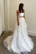 Vestido de novia sencillo de dos piezas con falda de tul en capas de NumberSea, MW1005
