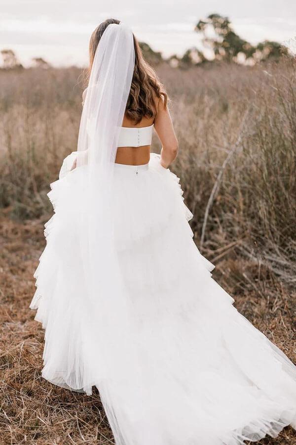 Vestido de novia sencillo de dos piezas con falda de tul en capas de NumberSea, MW1005