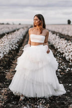 Vestido de novia sencillo de dos piezas con falda de tul en capas de NumberSea, MW1005