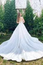 Vestido de novia NumberSea, sencillo, blanco, corte A, de satén, con tirantes finos y escote corazón, MW757