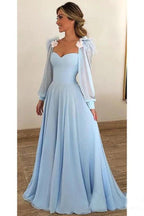 Vestidos de fiesta de gasa de manga larga, vestido formal modesto