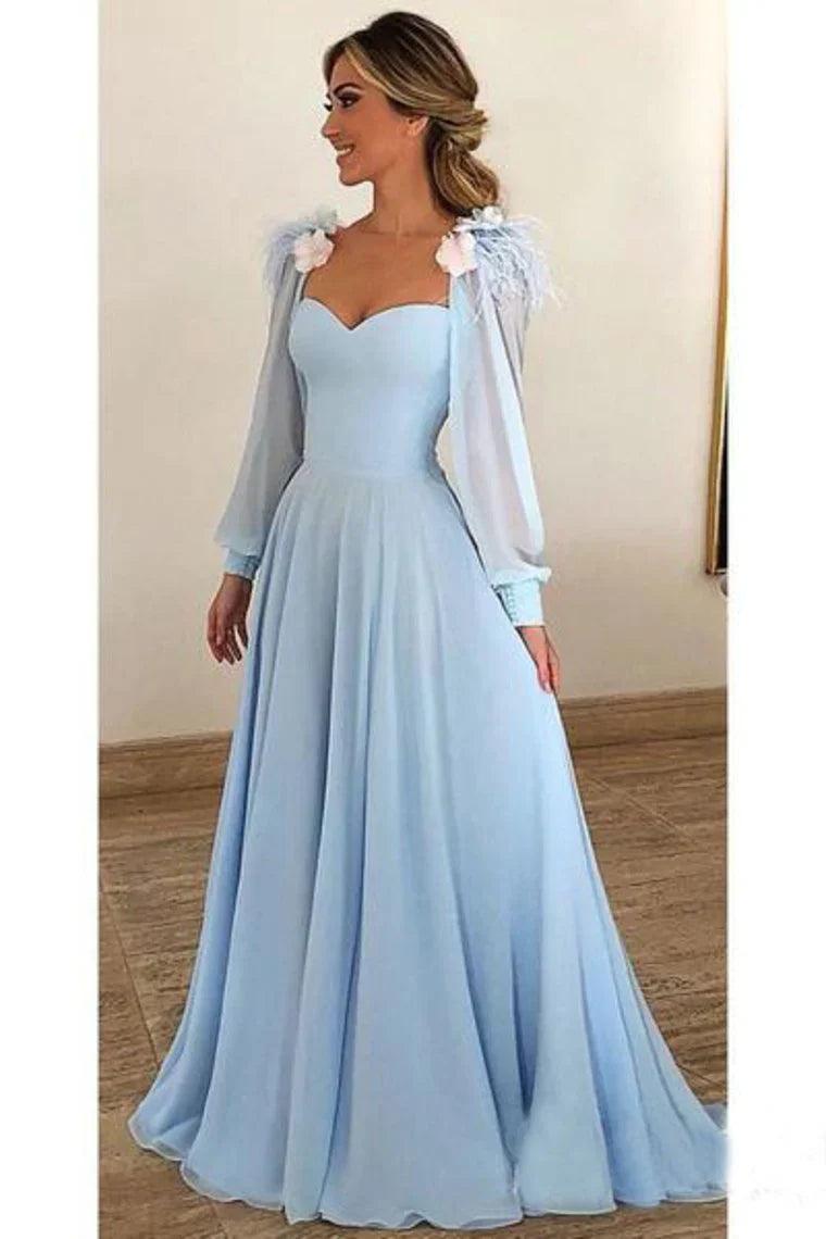 Vestidos de fiesta de gasa de manga larga, vestido formal modesto