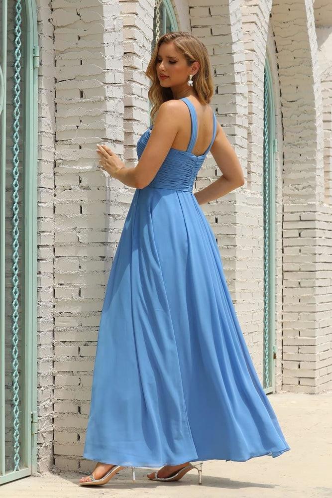 Numbersea Women Halter Chiffon Bridesmaid Dress A-line Long Formal Prom Gown SEA28015-numbersea