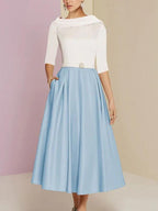 Numbersea Mother Of The Bride Dresses A-Line/Princess Jewel Neck Half Sleeve Tea Length