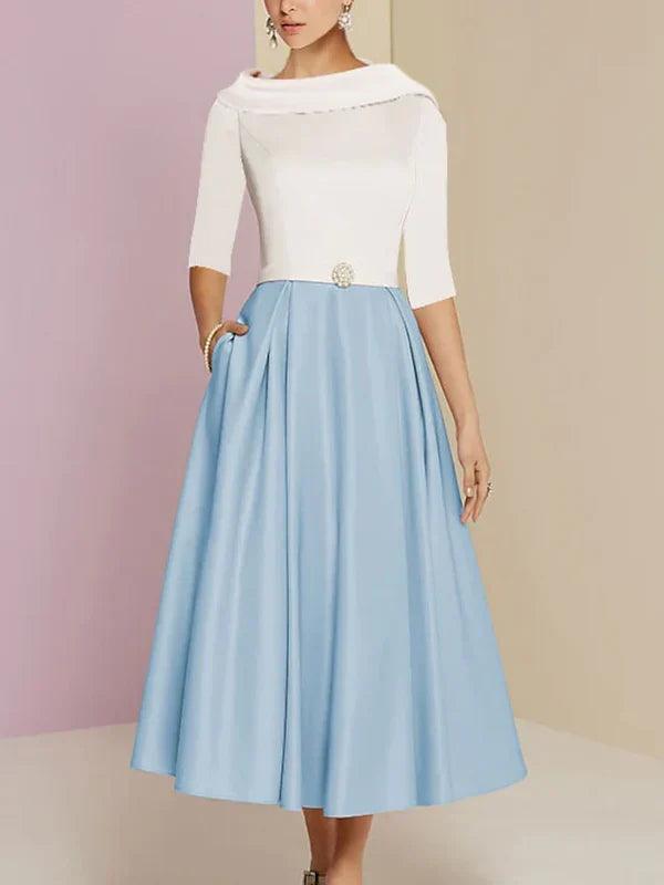Numbersea Mother Of The Bride Dresses A-Line/Princess Jewel Neck Half Sleeve Tea Length
